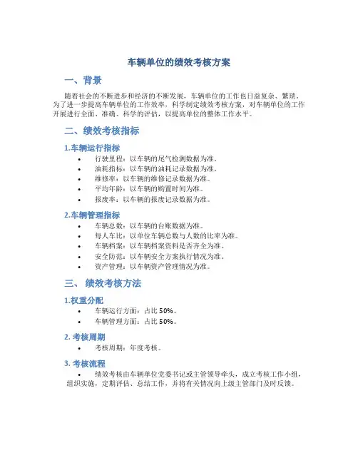 车辆单位的绩效考核方案