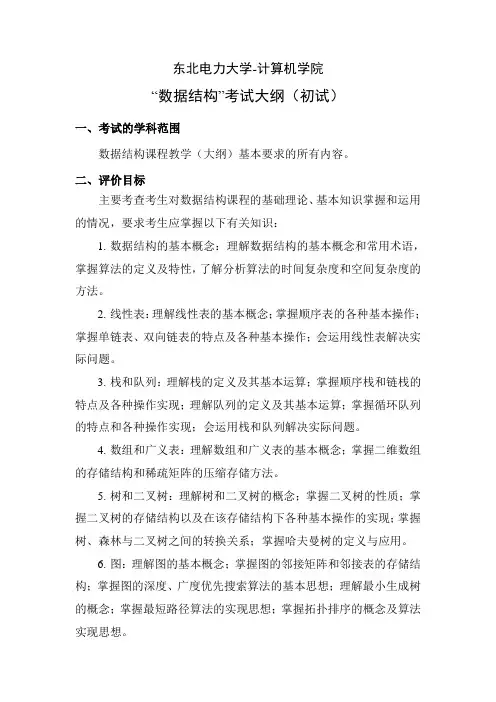 《数据结构》初试大纲(东北电力大学-计算机学院)