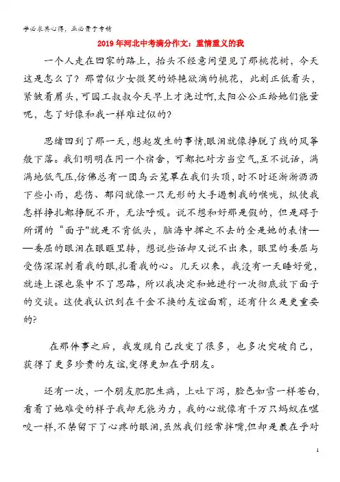 河北省年中考语文满分作文重情重义的我