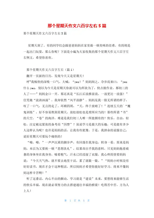 那个星期天作文六百字左右5篇