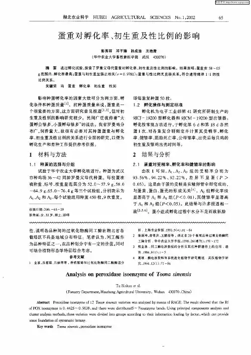 蛋重对孵化率、初生重及性比例的影响