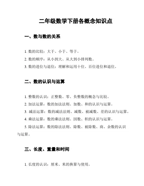 二年级数学下册各概念知识点