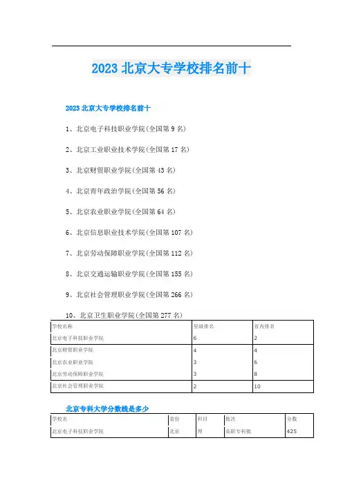 2023北京大专学校排名前十