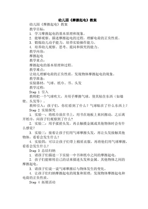 幼儿园《摩擦起电》教案