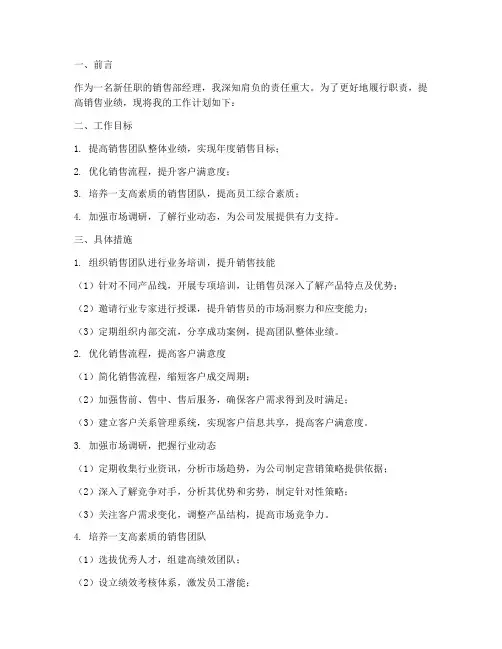 新任职销售部经理工作计划