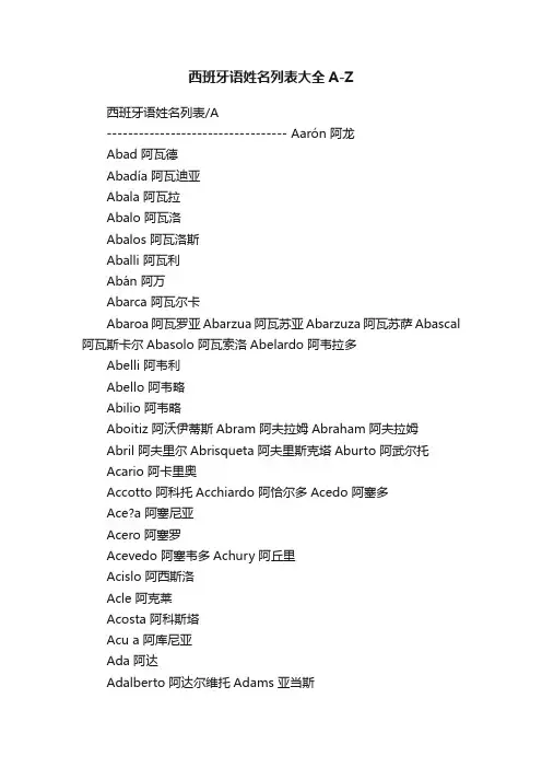 西班牙语姓名列表大全A-Z
