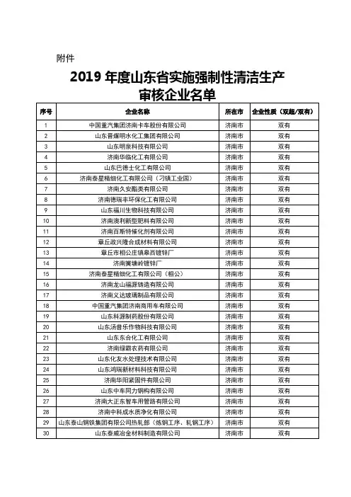 山东省清洁生产企业名录2019