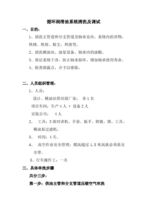 循环润滑油系统清洗及调试