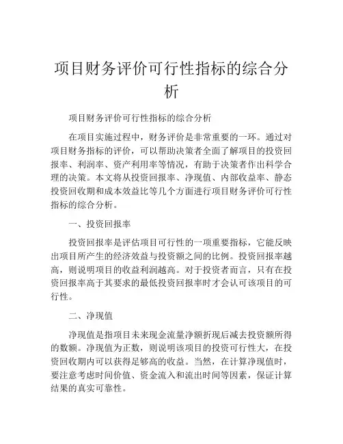 项目财务评价可行性指标的综合分析