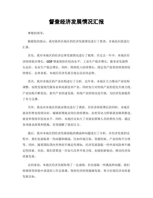 督查经济发展情况汇报