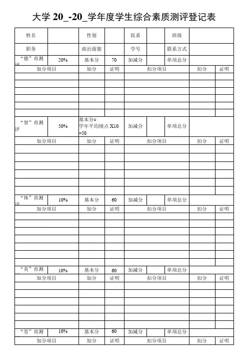 大学学生综合素质测评登记表