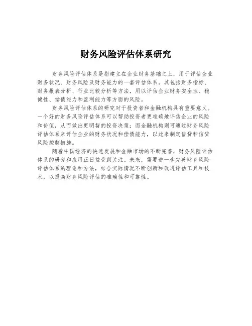 财务风险评估体系研究