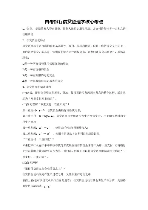 自考银行信贷管理学核心考点