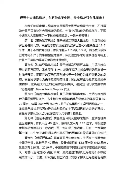 世界十大迷你恐龙，有五种来至中国，最小恐龙只有几厘米！