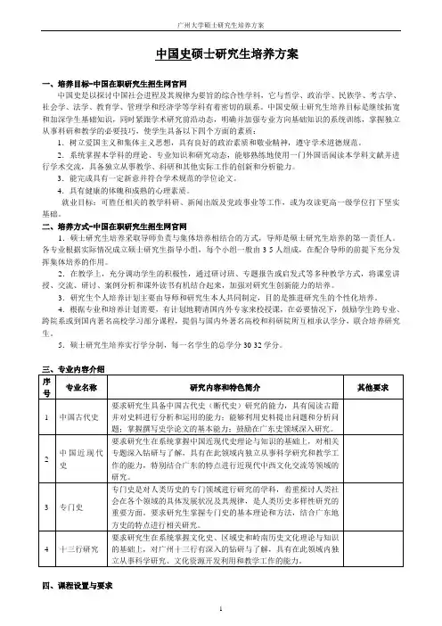 中国史硕士研究生培养方案