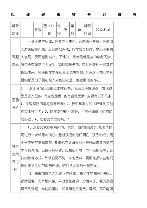 心理咨询记录表格模板样表格模板