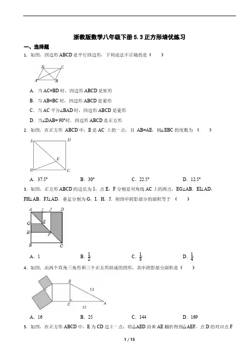浙教版数学八年级下册5.3正方形培优练习(含解析)