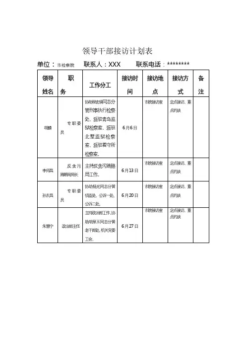 领导干部接访计划表【模板】