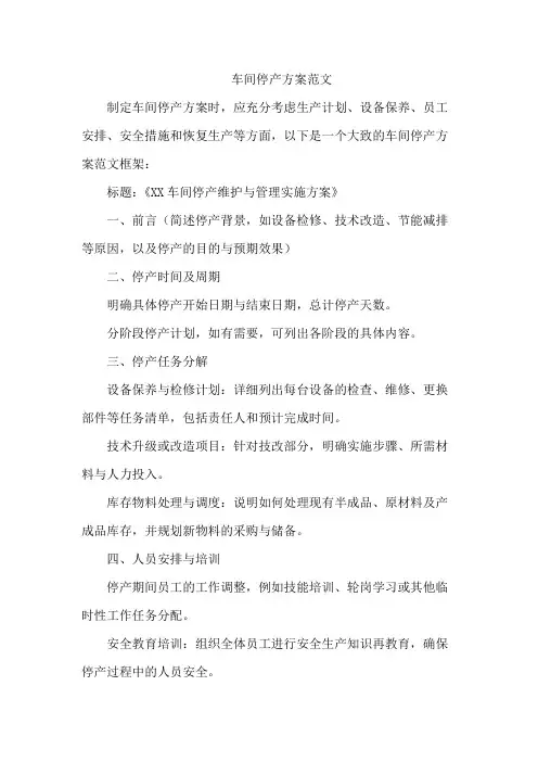 车间停产方案范文