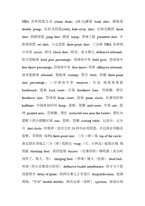 NBA篮球专业术语中英文对照