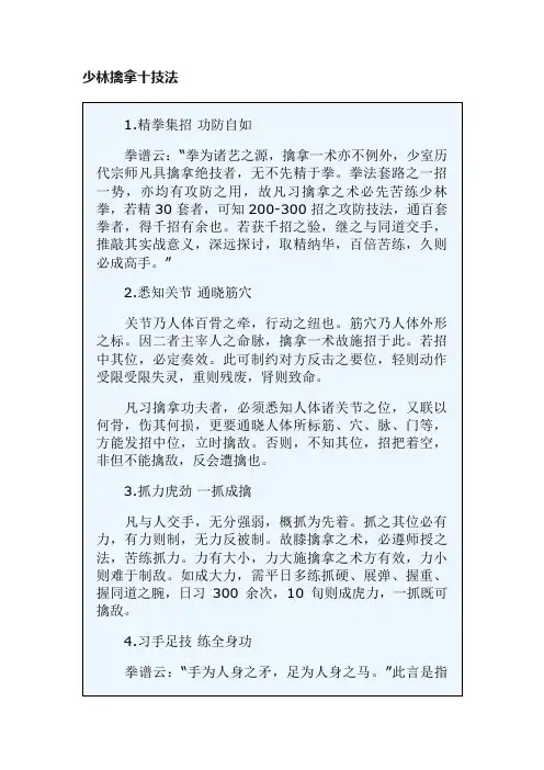 少林擒拿十技法