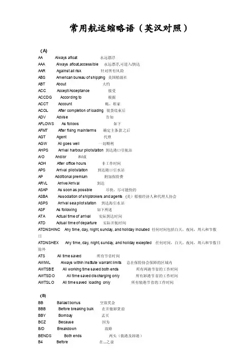 常用航运缩略语（英汉对照）