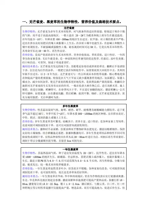 牧草栽培学第五章作业-禾本科牧草