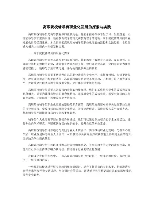 高职院校辅导员职业化发展的探索与实践