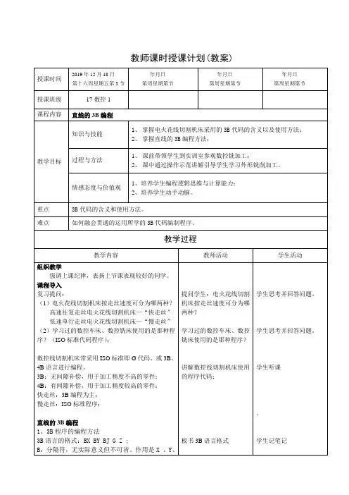 线切割直线的3B编程教案