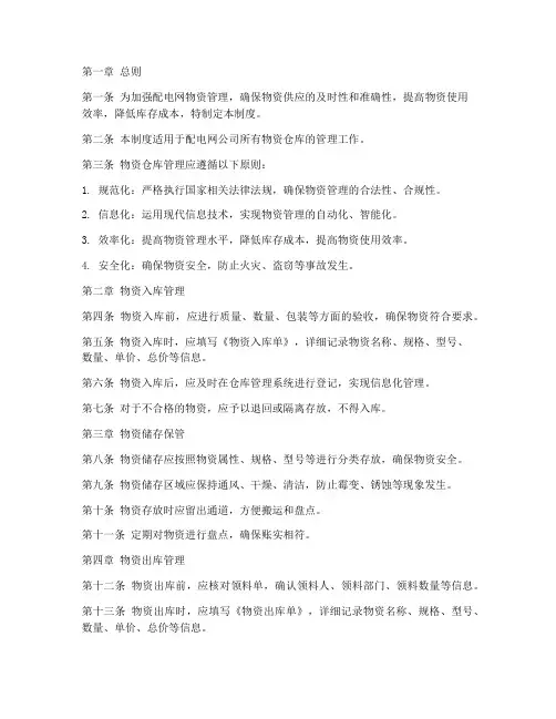 配电网物资仓库管理制度