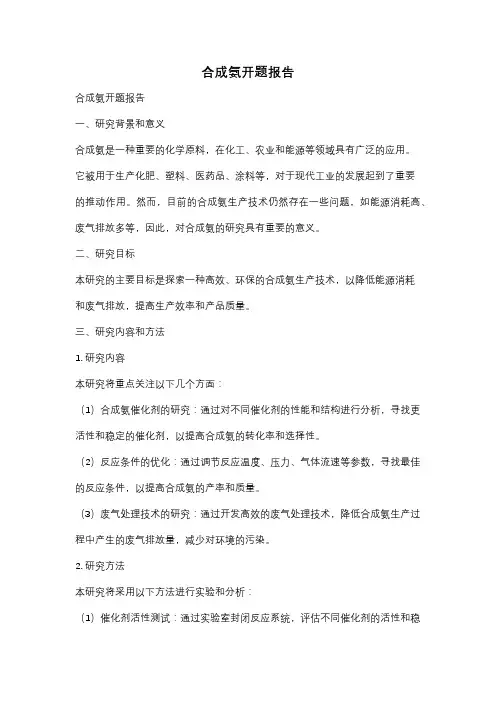 合成氨开题报告
