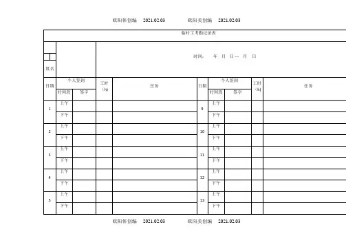 临时工考勤记录表之欧阳体创编