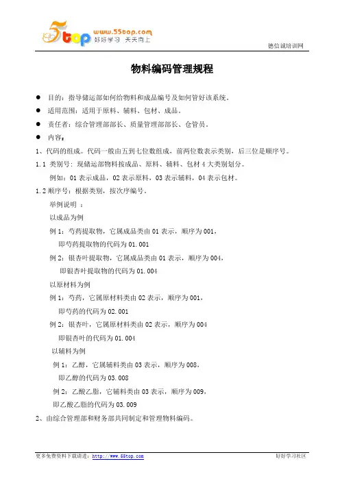 物料编码和代号管理规程