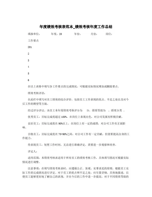 年度绩效考核表范本_绩效考核年度工作总结