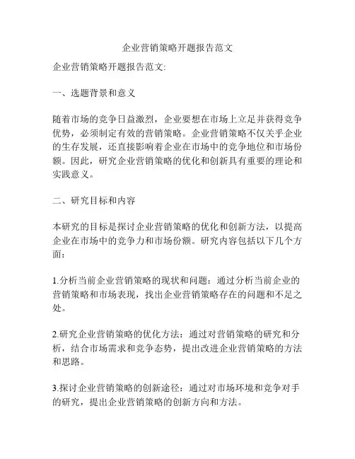 企业营销策略开题报告范文