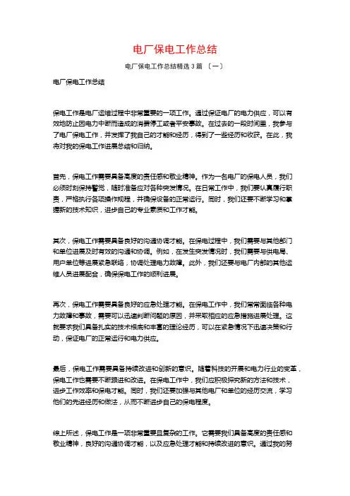 电厂保电工作总结3篇