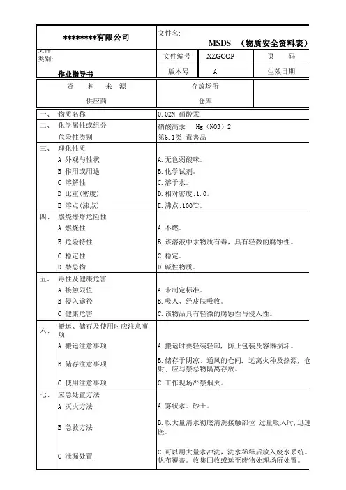 硝酸汞物质安全资料表MSDS