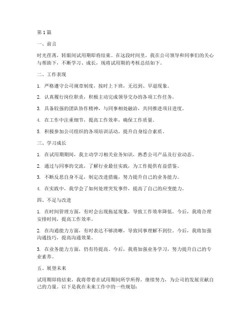 年度考核总结试用期(3篇)