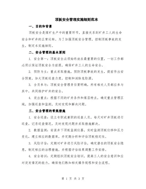 顶板安全管理实施细则范本