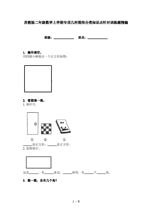 苏教版二年级数学上学期专项几何图形分类知识点针对训练题精编
