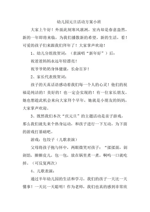 幼儿园元旦活动方案小班