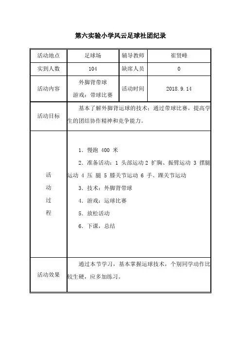 (完整word版)足球社团活动记录表(word文档良心出品)
