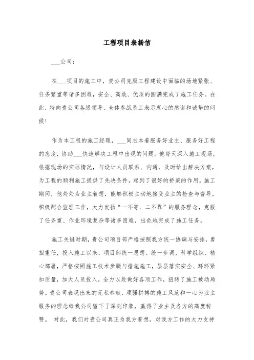 工程项目表扬信（2篇）