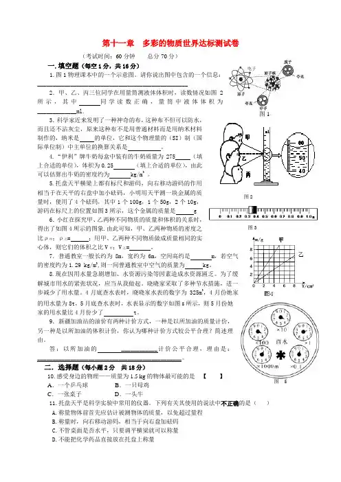 九年级物理 第十一章 多彩的物质世界达标测试卷人教版