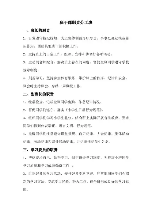 班干部职责分工表