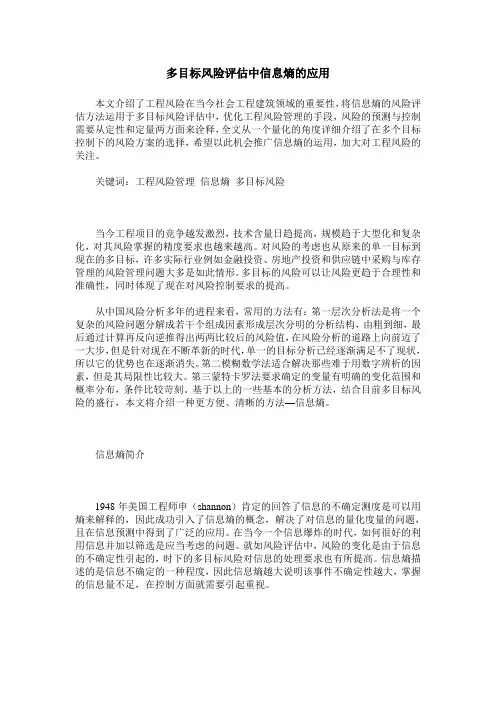 多目标风险评估中信息熵的应用
