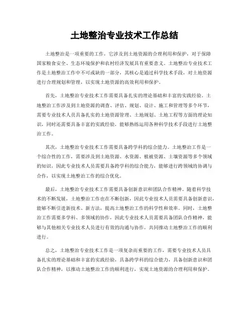 土地整治专业技术工作总结