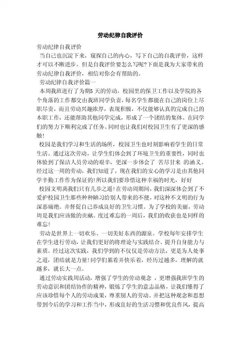 劳动纪律自我评价（范本）