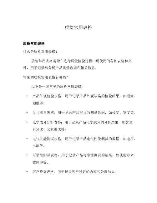 质检常用表格