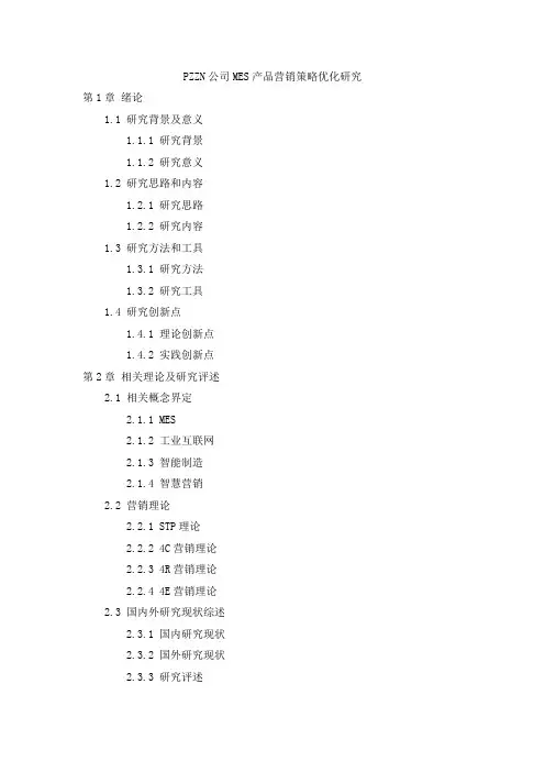 PZZN公司MES产品营销策略优化研究(MBA毕业论文提纲)